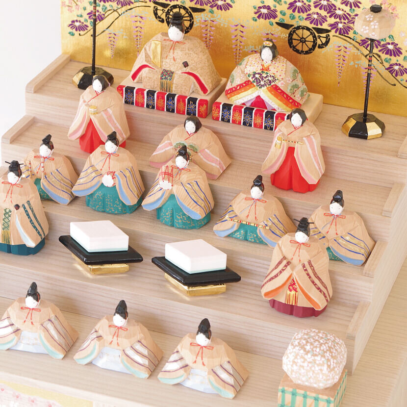 一刀彫　雛人形　五段飾り　奈良人形　荒木義人